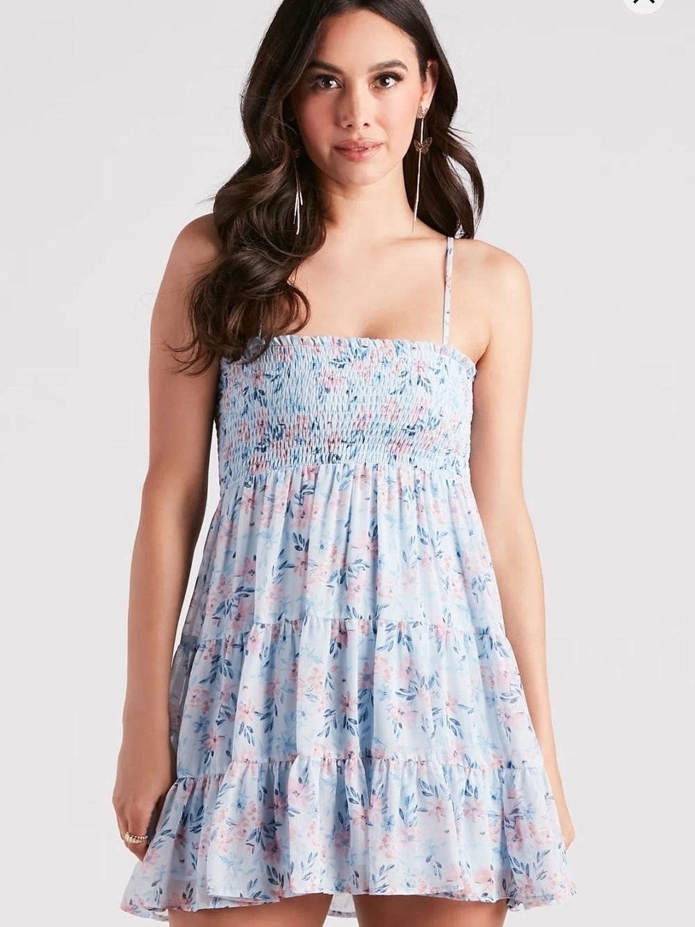 Windsor Floral Smocked Tiered Mini Sundress Blue Pink Size Small